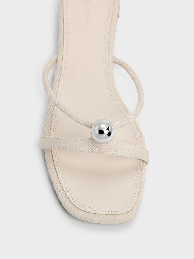 Georgie Linen Metal-Ball Heeled Mules, Chalk, hi-res