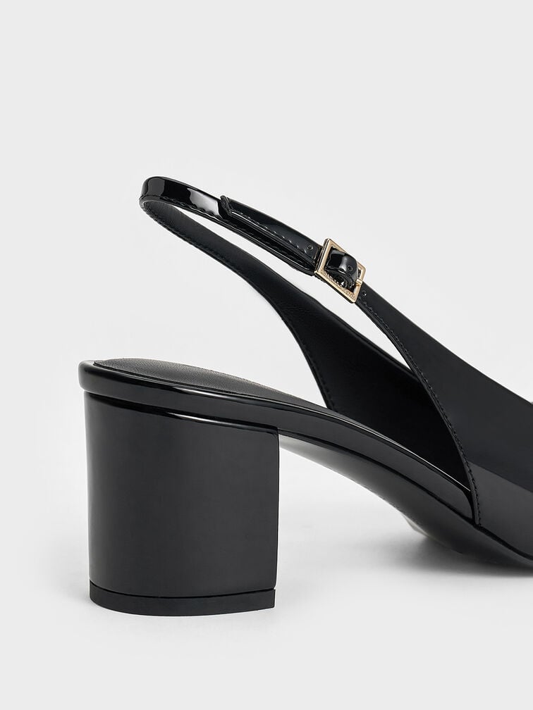 Patent Square-Toe Slingback Pumps, Black Patent, hi-res