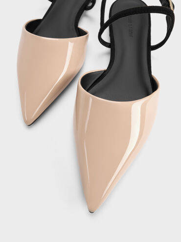 Luciana Patent Faux Suede Pointed Slingback Flats, Nude, hi-res