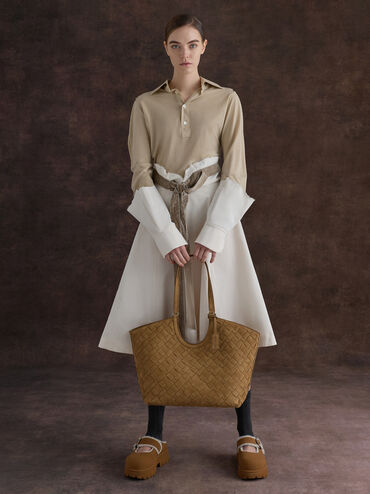 Ivette Recycled Suede Woven Tote Bag, Sahara Sand, hi-res