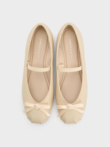 Kelis Rose-Bow Mary Jane Flats, Beige, hi-res