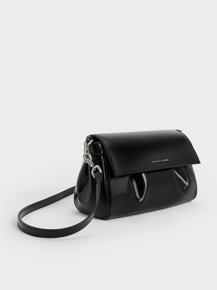 Calla Front Flap Chain-Handle Bag, Noir Calla Front Flap Chain-Handle Bag, Noir, hi-res