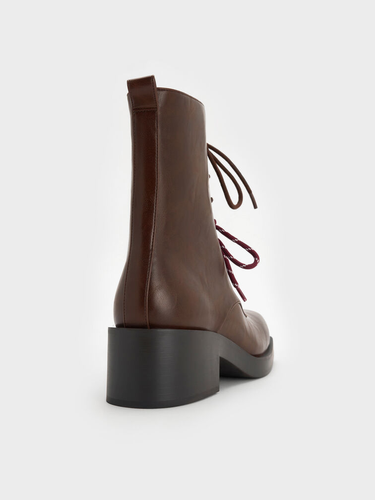 Logan Double-Lace Mid-Calf Combat Boots, Dark Brown, hi-res