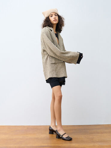 Studded Mary Jane Pumps, Dark Brown, hi-res