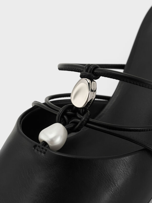 Georgie Bead Pointed Mules, Black, hi-res