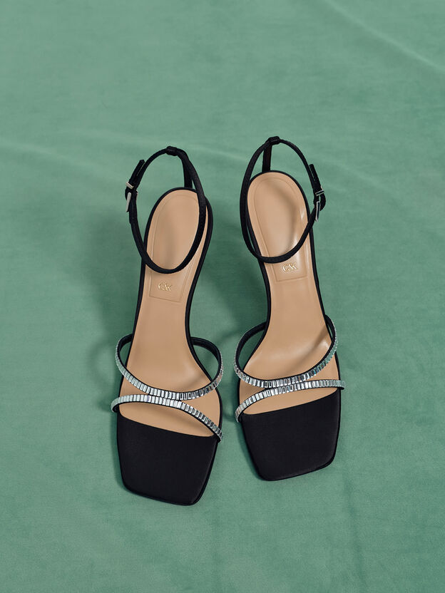 Jaylene Gem Stiletto Sandals, Black Textured, hi-res