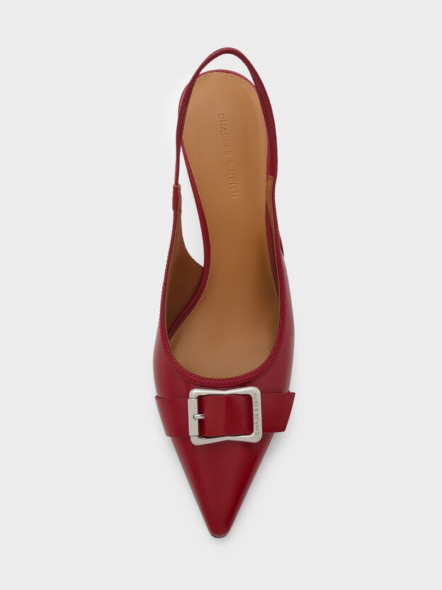 Anita Buckled Pointed Slingback Pumps, Red, hi-res