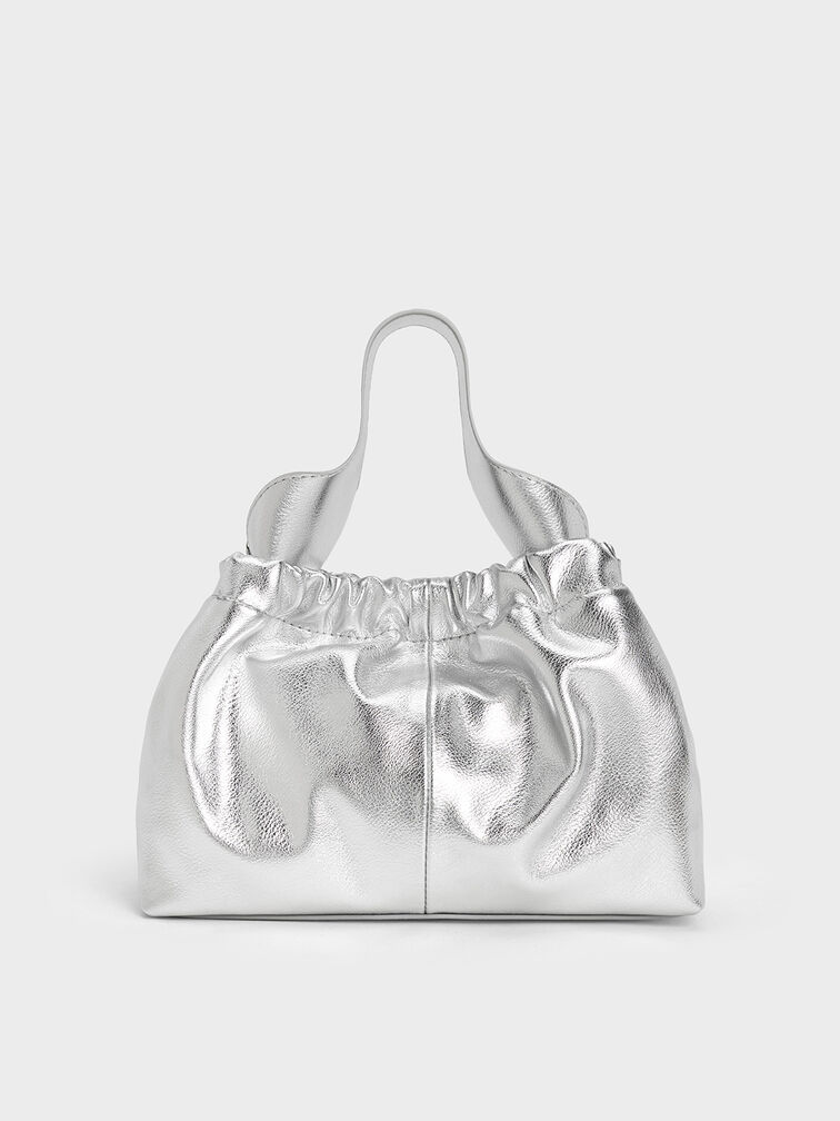 Ally Ruched Slouchy Chain-Handle Bag, Silver, hi-res