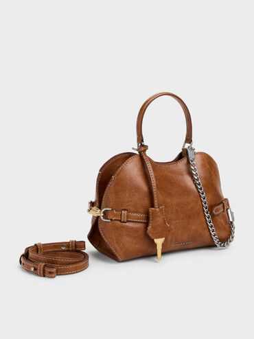 Delfina Chain Side-Belt Tote Bag, Distressed Tan, hi-res