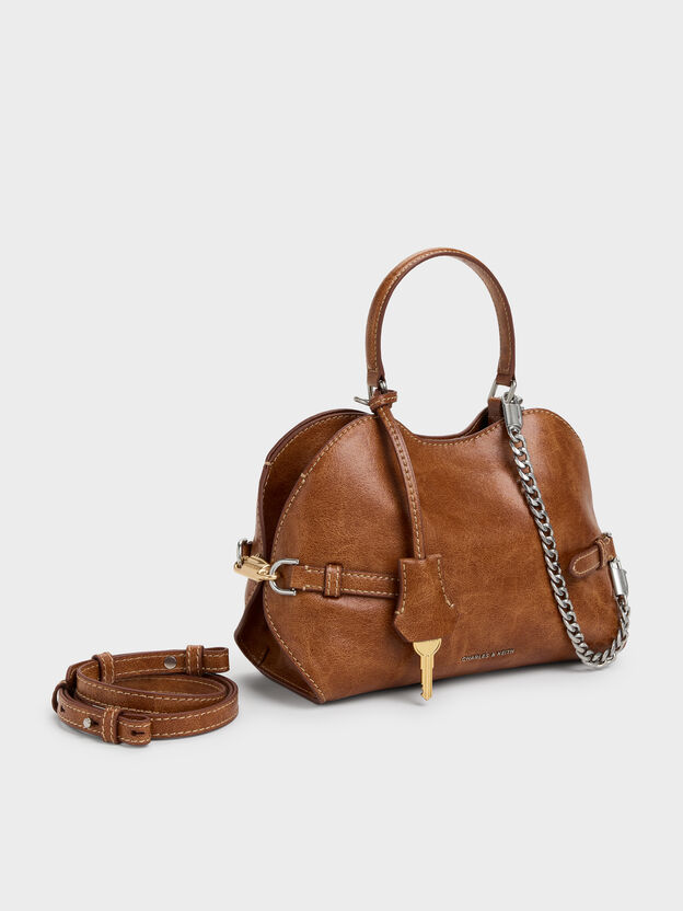 Delfina Chain Side-Belt Tote Bag, Distressed Tan, hi-res