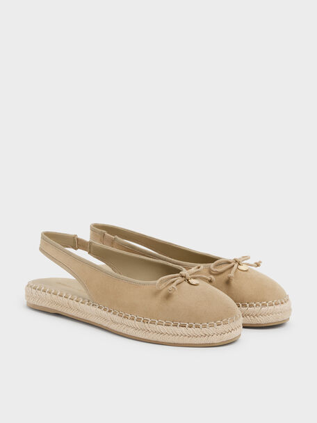 Faux Suede Bow Slingback Espadrilles, Sand, hi-res