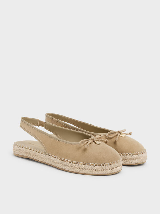 Faux Suede Bow Slingback Espadrilles, Sand, hi-res