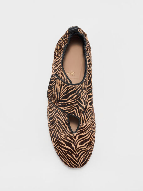 Pippa Calf Hair Zebra-Print Ballet Flats, Animal Print Sand, hi-res
