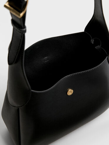 Adalyn Metallic-Buckle Belted Hobo Bag, Black, hi-res
