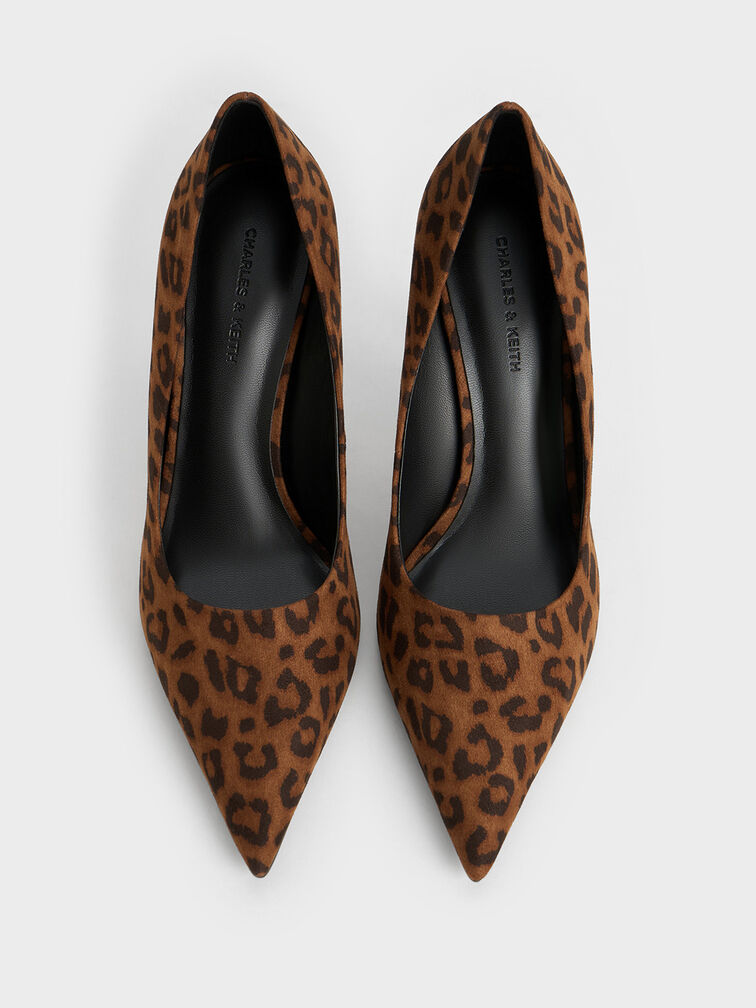 Leopard-Print Pointed-Toe Pumps, Animal Print Brown, hi-res