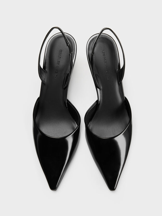 Pointed Slant-Heel Slingback Pumps, Black Box, hi-res