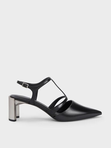 Curved Heel T-Strap Pumps, Black Box, hi-res