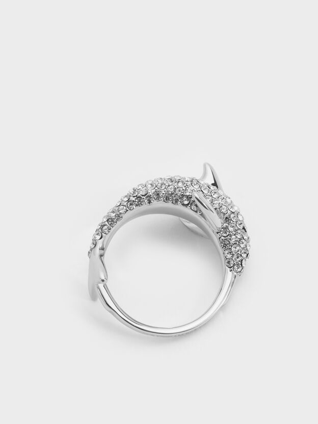 Delphina Crystal-Dolphin Ring, Silver, hi-res