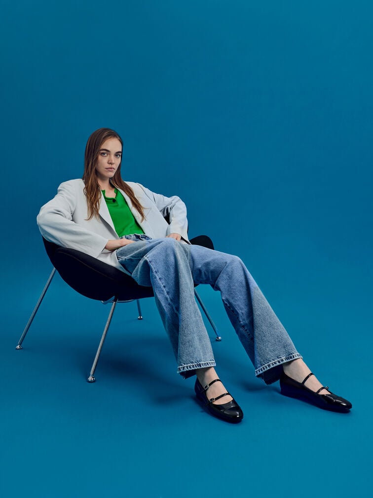 Patent Double-Strap Mary Janes, Black Patent, hi-res