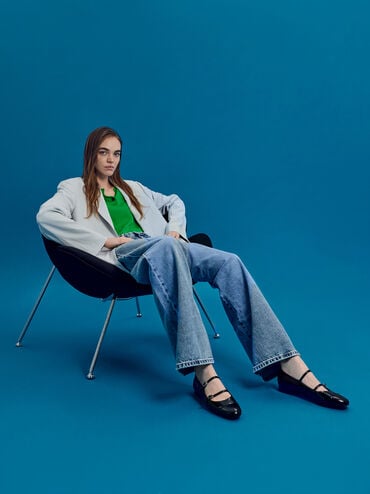 Patent Double-Strap Mary Janes, Black Patent, hi-res