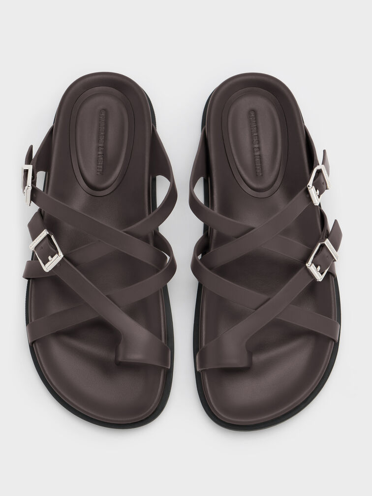 Crossover Toe-Ring Sandals, Burgundy, hi-res