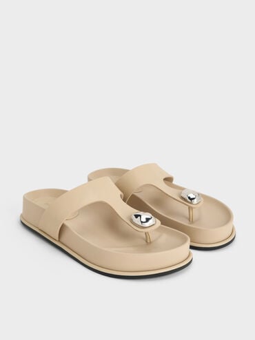 Sculpted-Accent Flatform Thong Sandals, Taupe, hi-res