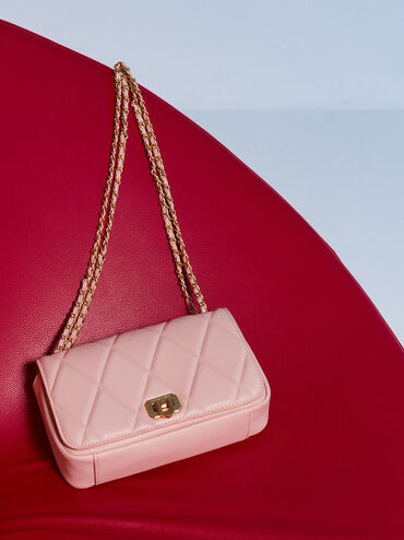 Arwen Diamond-Quilt Braided-Strap Shoulder Bag, Light Pink, hi-res