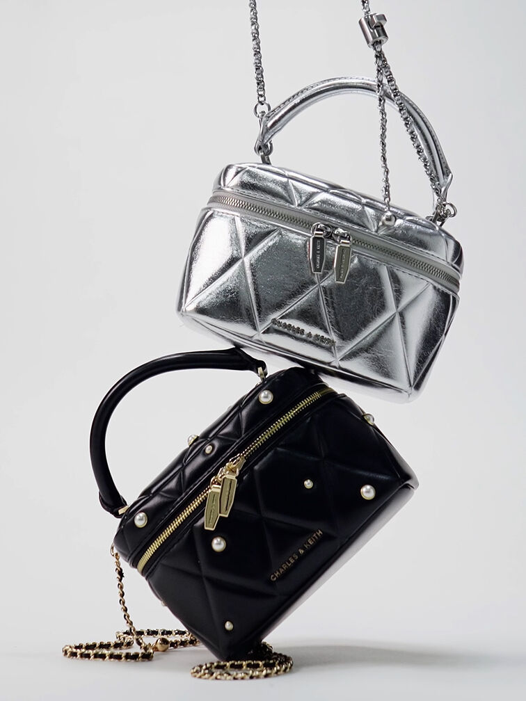 Arwen Quilted Pearl-Embellished Top Handle Vanity Bag, Black, hi-res