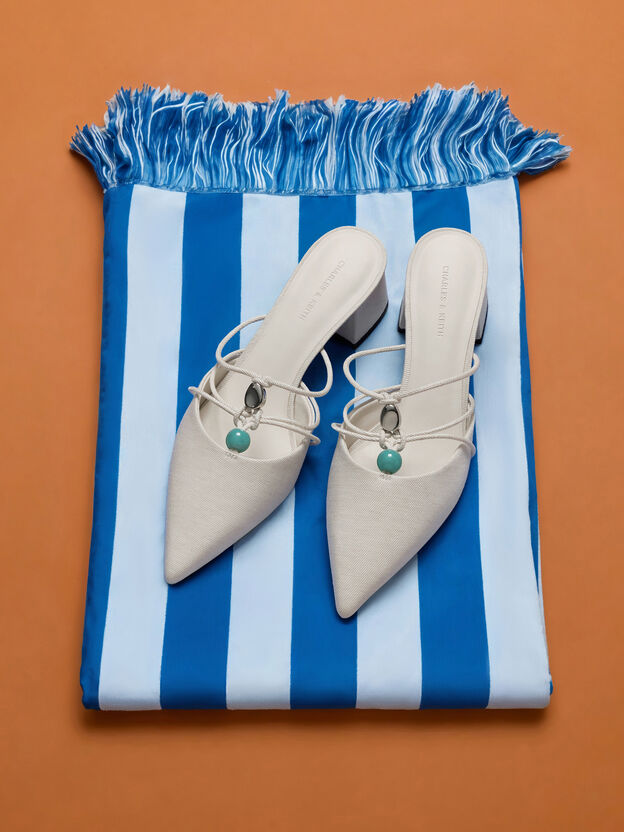 Georgie Linen Bead Pointed Mules, Chalk, hi-res