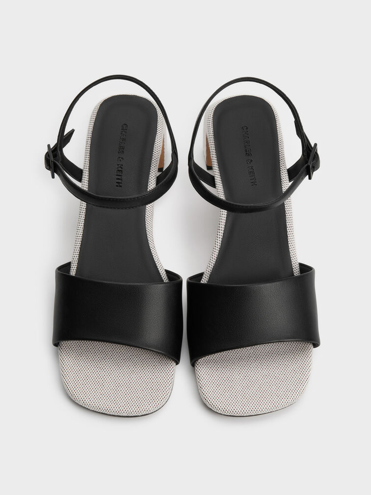 Two-Tone Ankle-Strap Heeled Sandals, Black, hi-res