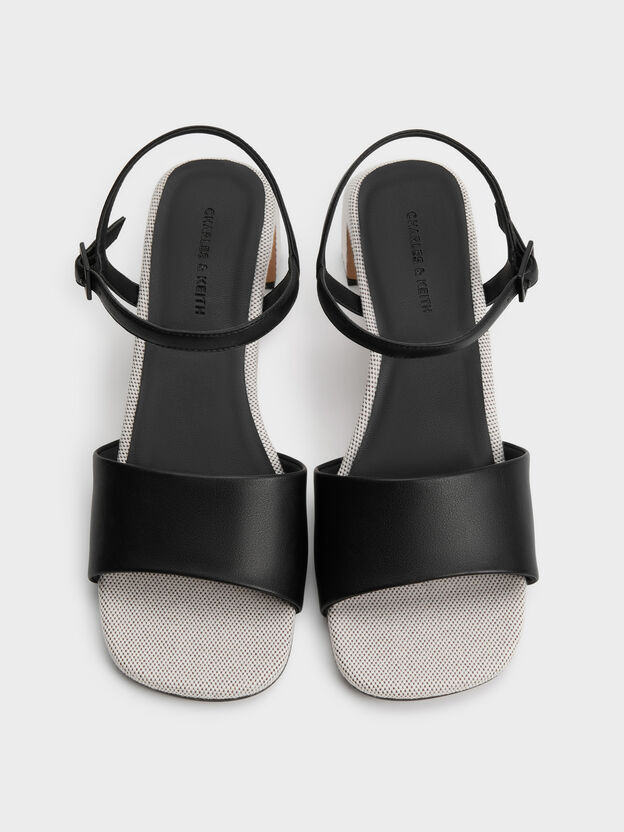 Two-Tone Ankle-Strap Heeled Sandals, Black, hi-res
