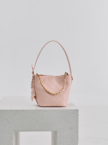 Duo Quilted Chain Bucket Bag, Soft Pink, hi-res