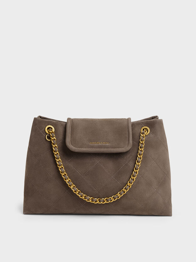 Large Apfra Quilted Shoulder Bag, Stone Grey, hi-res