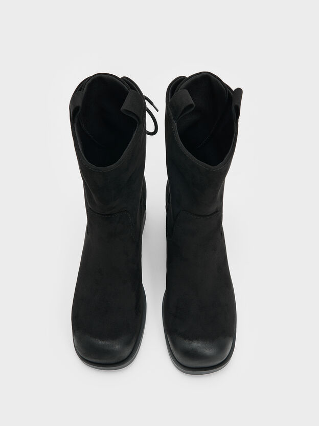 Rosamond Faux Suede Back-Lace Calf Boots, Black Textured, hi-res