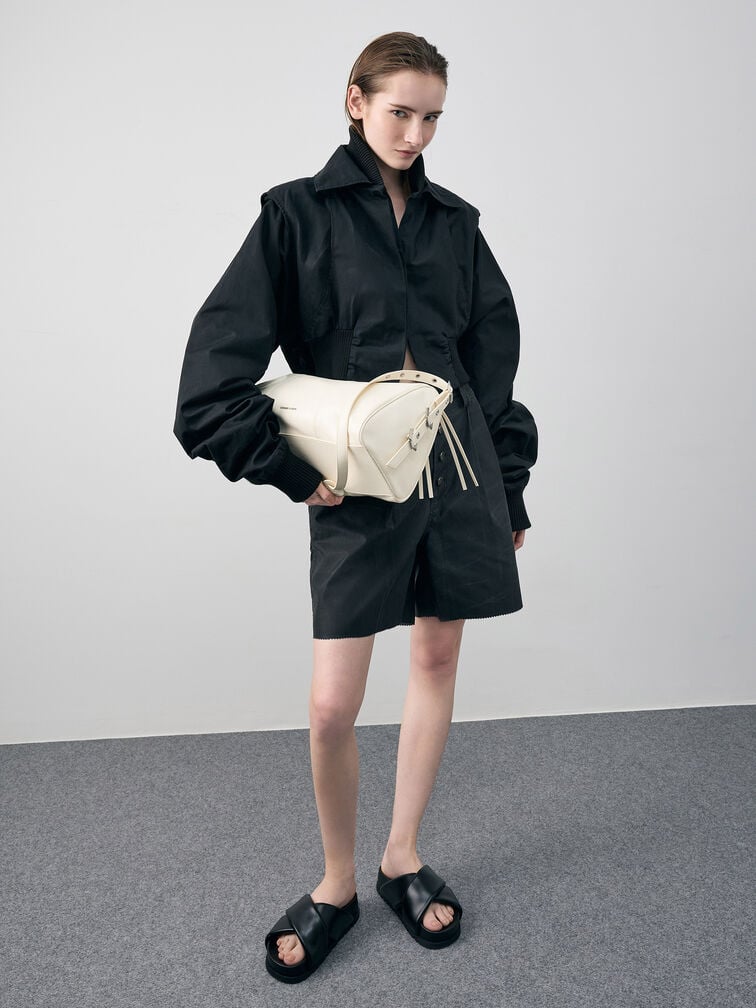 Bryna Panelled Grommet-Strap Crossbody Bag, Cream Bryna Panelled Grommet-Strap Crossbody Bag, Cream, hi-res