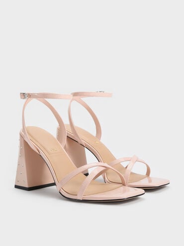 Emmaline Patent Leather Crystal Crossover Sandals, Pink, hi-res