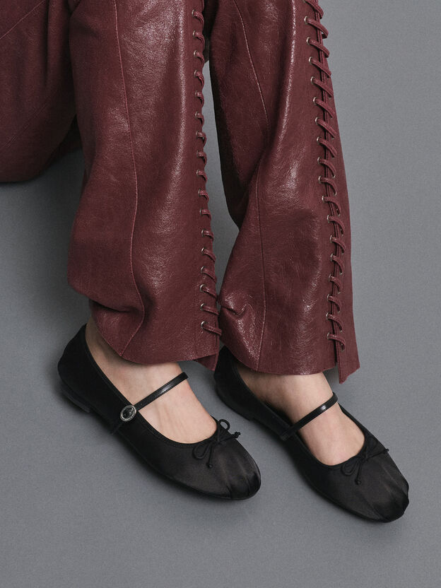 Emiko Satin Bow Mary Jane Flats, Black, hi-res