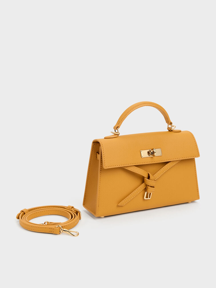 Tricha Knotted-Belt Top Handle Bag, Saffron Yellow, hi-res