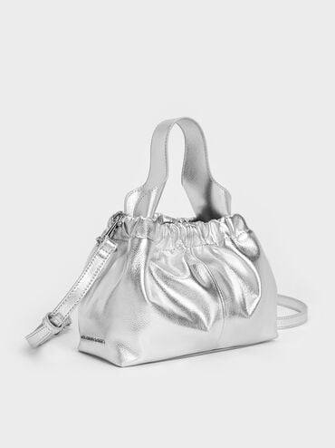 Ally Ruched Slouchy Chain-Handle Bag, Silver, hi-res