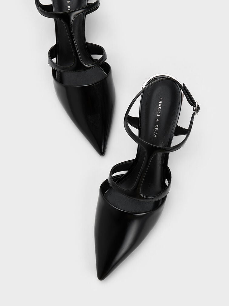 Curved Heel T-Strap Pumps, Black Box, hi-res