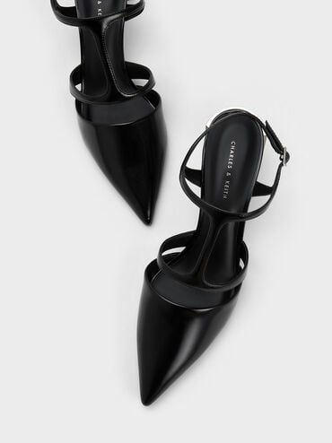Curved Heel T-Strap Pumps, Black Box, hi-res