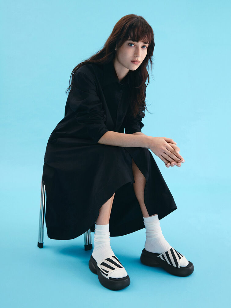 Striped Platform Sporty Slide Sandals, Multi, hi-res