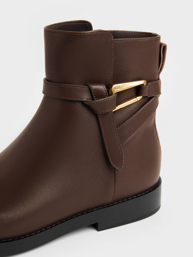Daena Leather Metallic-Accent Ankle Boots, Dark Brown, hi-res