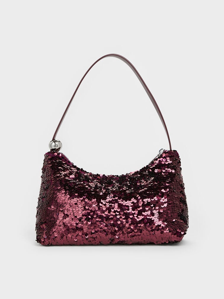 Jesmyn Sequinned Two-Way Bag, Burgundy, hi-res