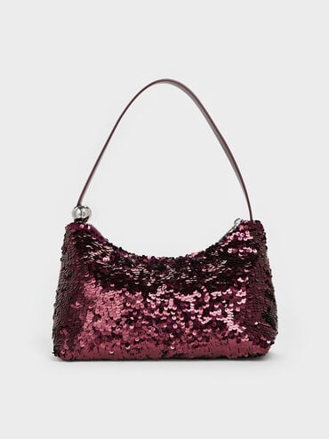 Jesmyn Sequinned Two-Way Bag, Burgundy, hi-res