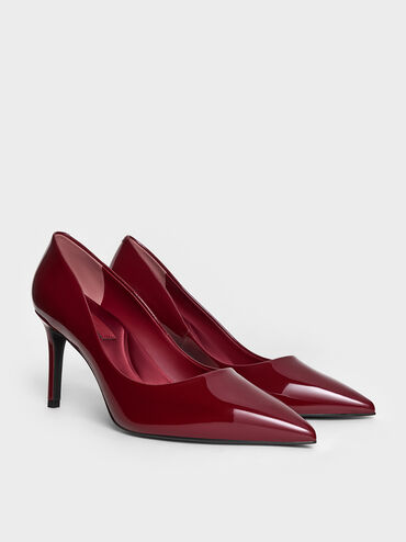 Emmy Patent Pointed Toe Stiletto Pumps, Red, hi-res