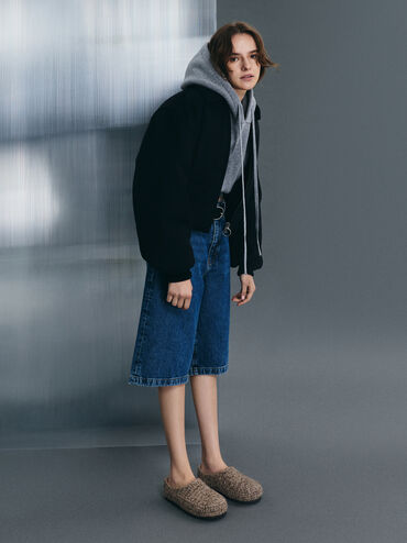 Crochet Flat Mules, Taupe, hi-res