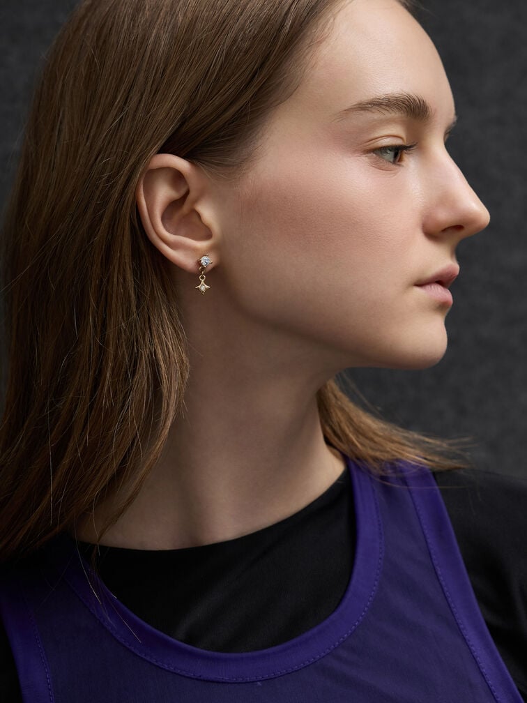 Everest Crystal Star Drop Earrings, Gold, hi-res