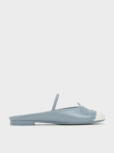 Two-Tone Bow Slip-On Flats, Light Blue, hi-res