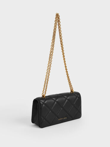 Paffuto Quilted Chain-Handle Long Wallet, Black, hi-res